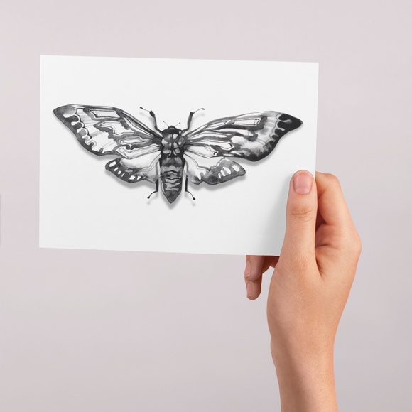 Watercolor Moth Wall Art Black And White Print Poster Unframed - Picture 3 of 6